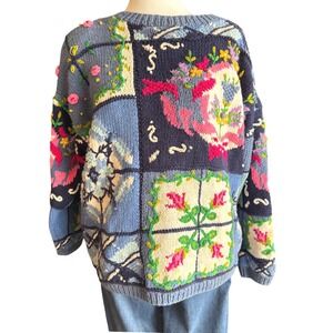 Vintage Jennifer Reed Hand Knit Sweater Cottagecore Floral L